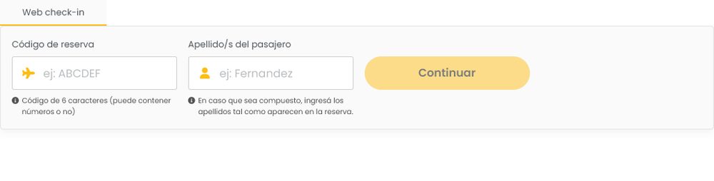 Форма Web check-in Flybondi: код брони из 6 знаков и фамилия пассажира